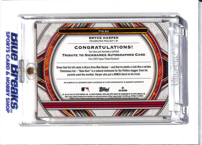 2023 Topps - Tribute to Nicknames - Auto - Bam-Bam - Bryce Harper - 12/15 - #TTN-BH - Baseball - Phillies - drop