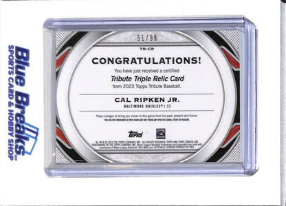 2023 Topps - Game Used - Tribute Triple Relic Card - Cal Ripken Jr. - 51/99 - #TR-CR - Baseball - Orioles - drop