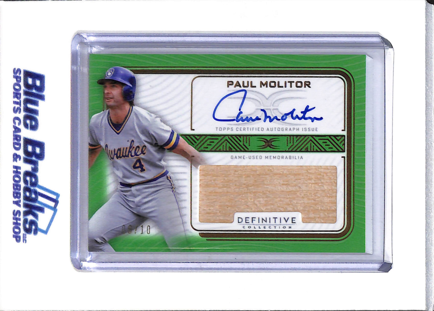 2023 Topps - Definitive Collection - Relic Auto - Green Border - Paul Molitor - 08/10 - #DARC-PMO - Baseball - Brewers - drop