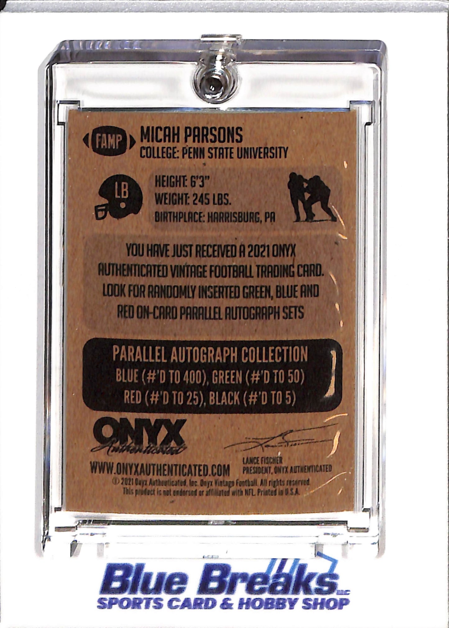 2021 Onyx - Vintage Football - Rookie Card - Auto - Micah Parsons - #FAMP - Football - Packers - drop