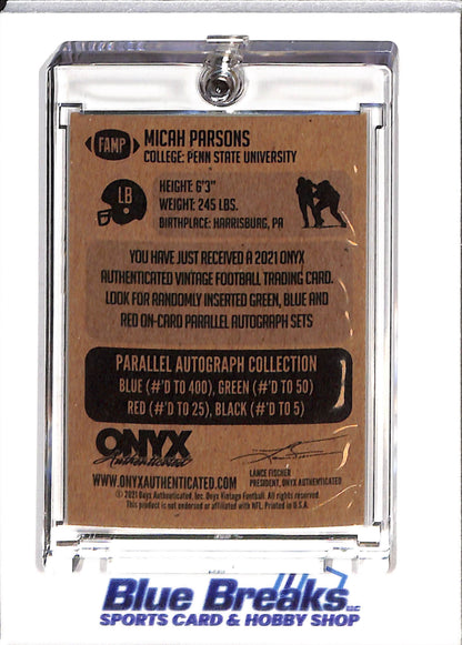 2021 Onyx - Vintage Football - Rookie Card - Auto - Micah Parsons - #FAMP - Football - Packers - drop