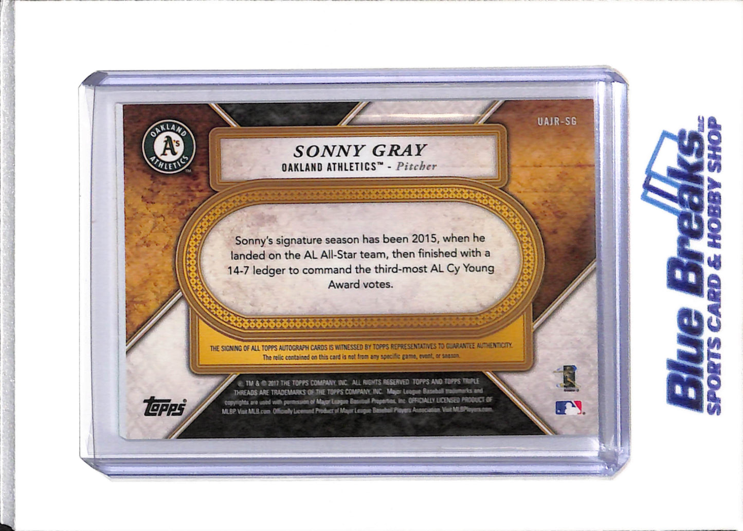 2017 Topps - Triple Threads - Auto - Relic - Sonny Gray - 22/50 - #UAJR-SG - Baseball - Athletics - drop