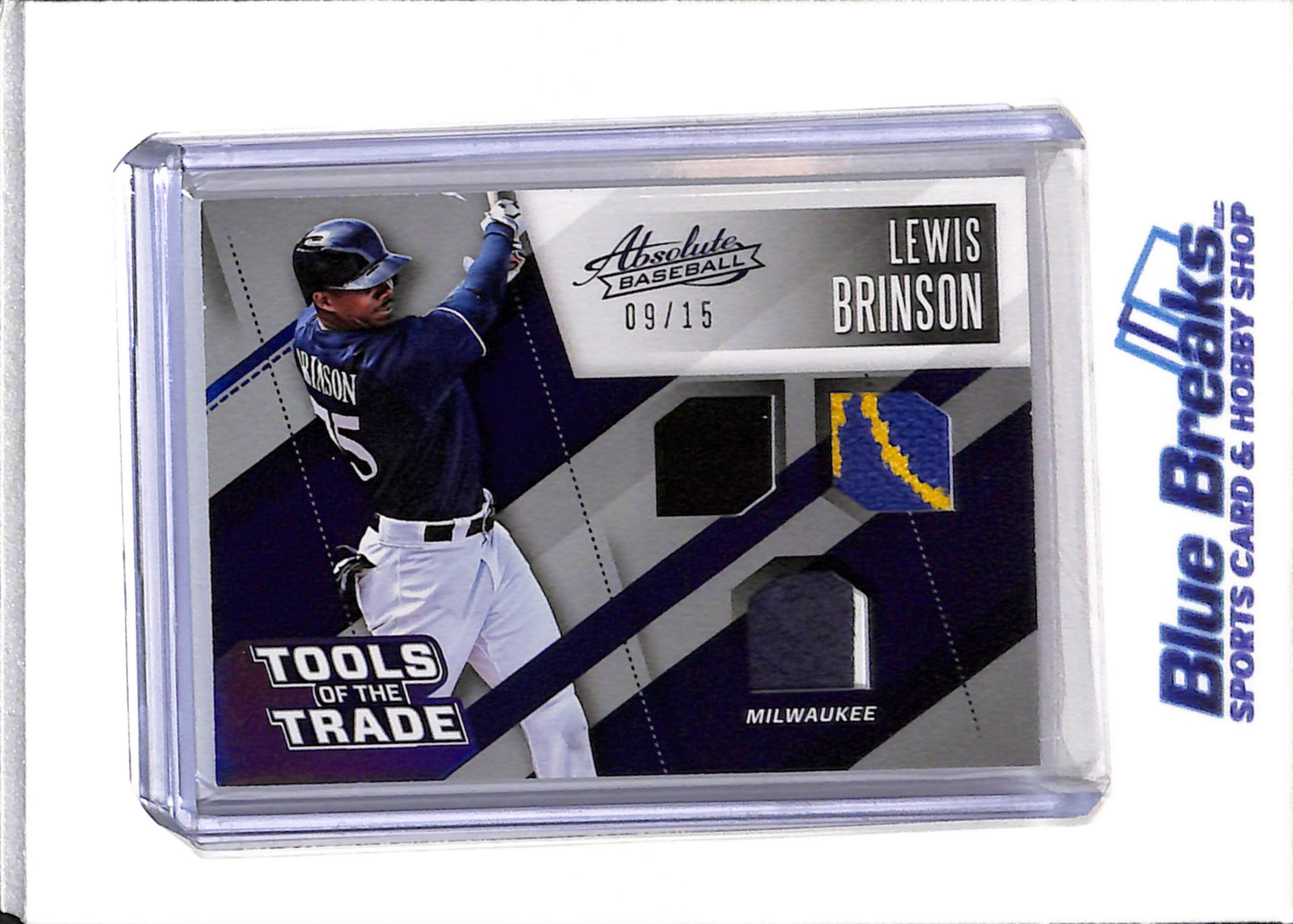 2017 Panini - Absolute Baseball - Tools of the Trade - Triple Relic - Lewis Brinson - 09/15 - #TTMT-LB - Baseball - Brewers - drop