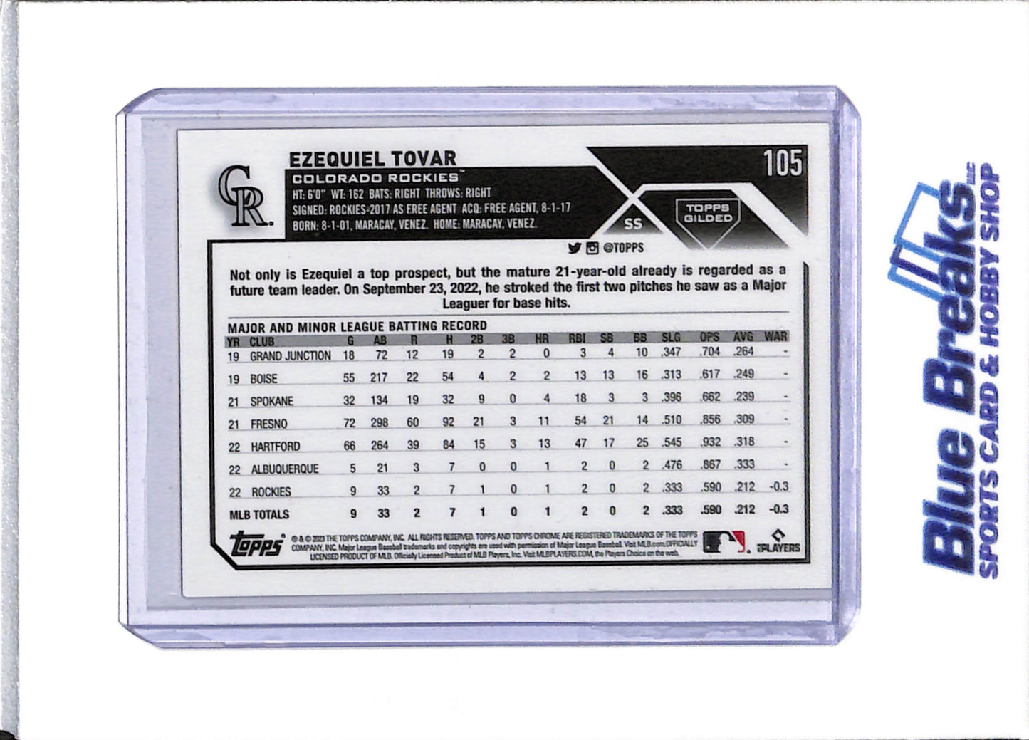 2023 Topps - Chrome - Rookie Card - Gold Foil - Ezwquiel Tavar - 47/99 - #105 - Baseball - Rockies - drop