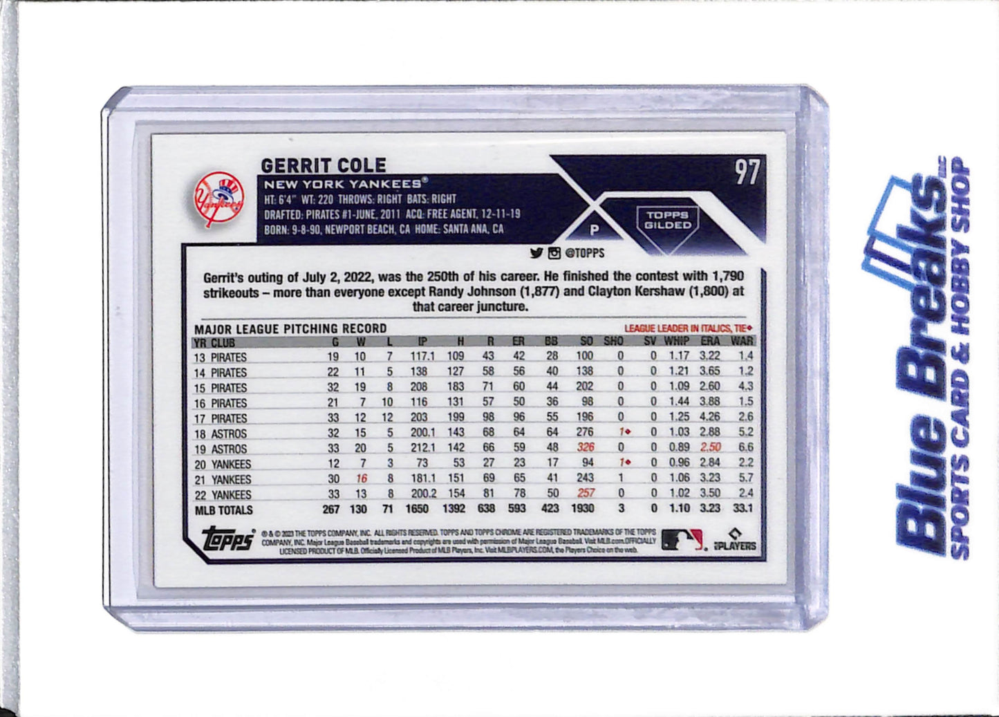 2023 Topps - Chrome - Gold Wave - Gerrit Cole - 13/75 - #97 - Baseball - Yankees - drop
