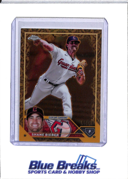 2023 Topps - Chrome - Gold Holo - Shane Bieber - 83/99 - #108 - Baseball - Guardians - drop