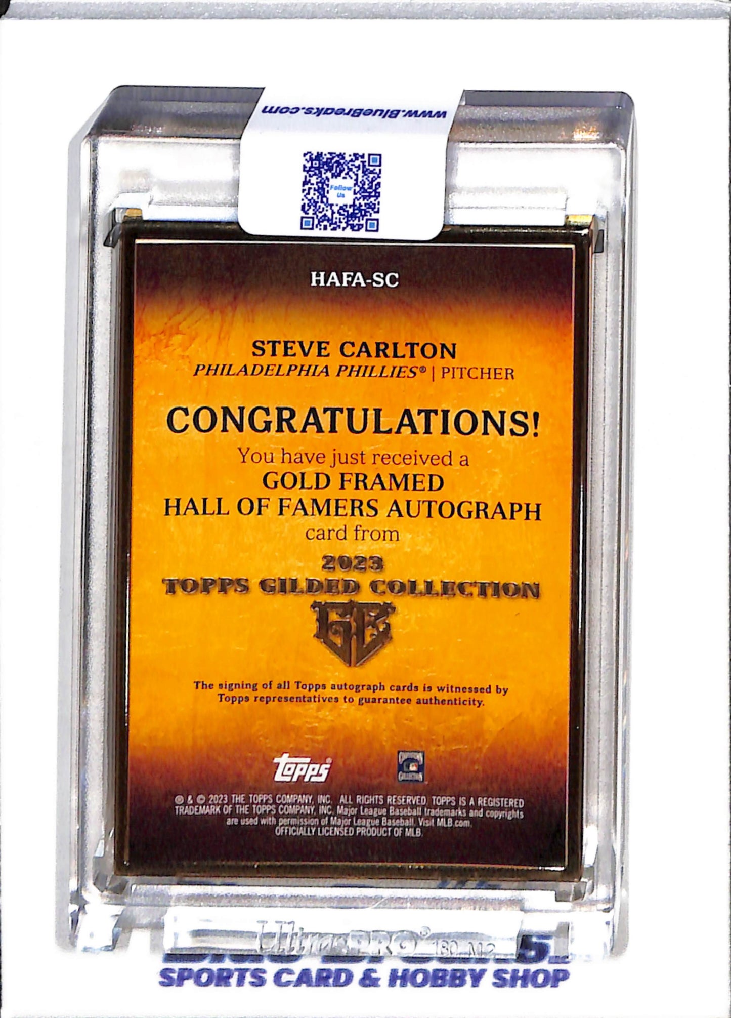 2023 Topps - Gilded Collection - Gold Frame Auto - Steve Carlton - 05/25 - #HAFA-SC - Baseball - Phillies - drop