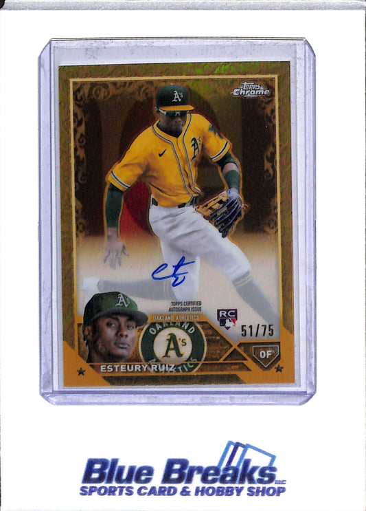 2023 Topps - Chrome - Rookie Card - Gold Foil - Auto - Esteury Ruiz - 51/75 - #CGA-ERZ - Baseball - Athletics - drop