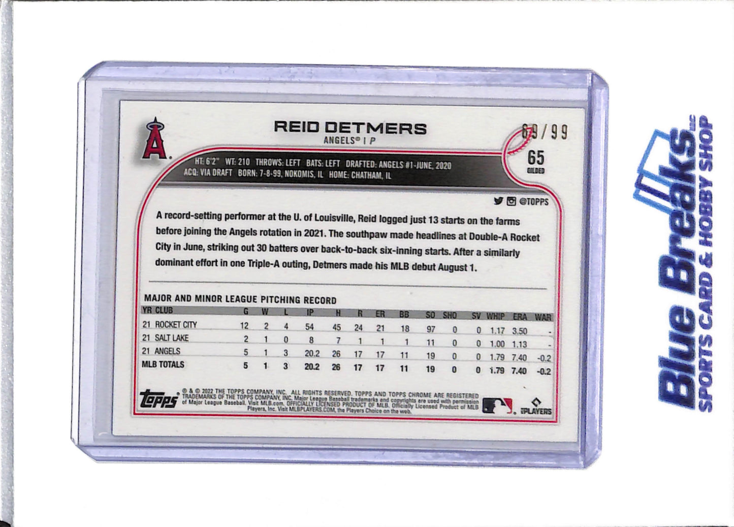 2022 Topps - Chrome - Rookie Card - Gold - Reid Detmers - 69/99 - #65 - Baseball - Angels - drop