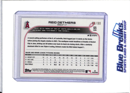 2022 Topps - Chrome - Rookie Card - Gold - Reid Detmers - 69/99 - #65 - Baseball - Angels - drop