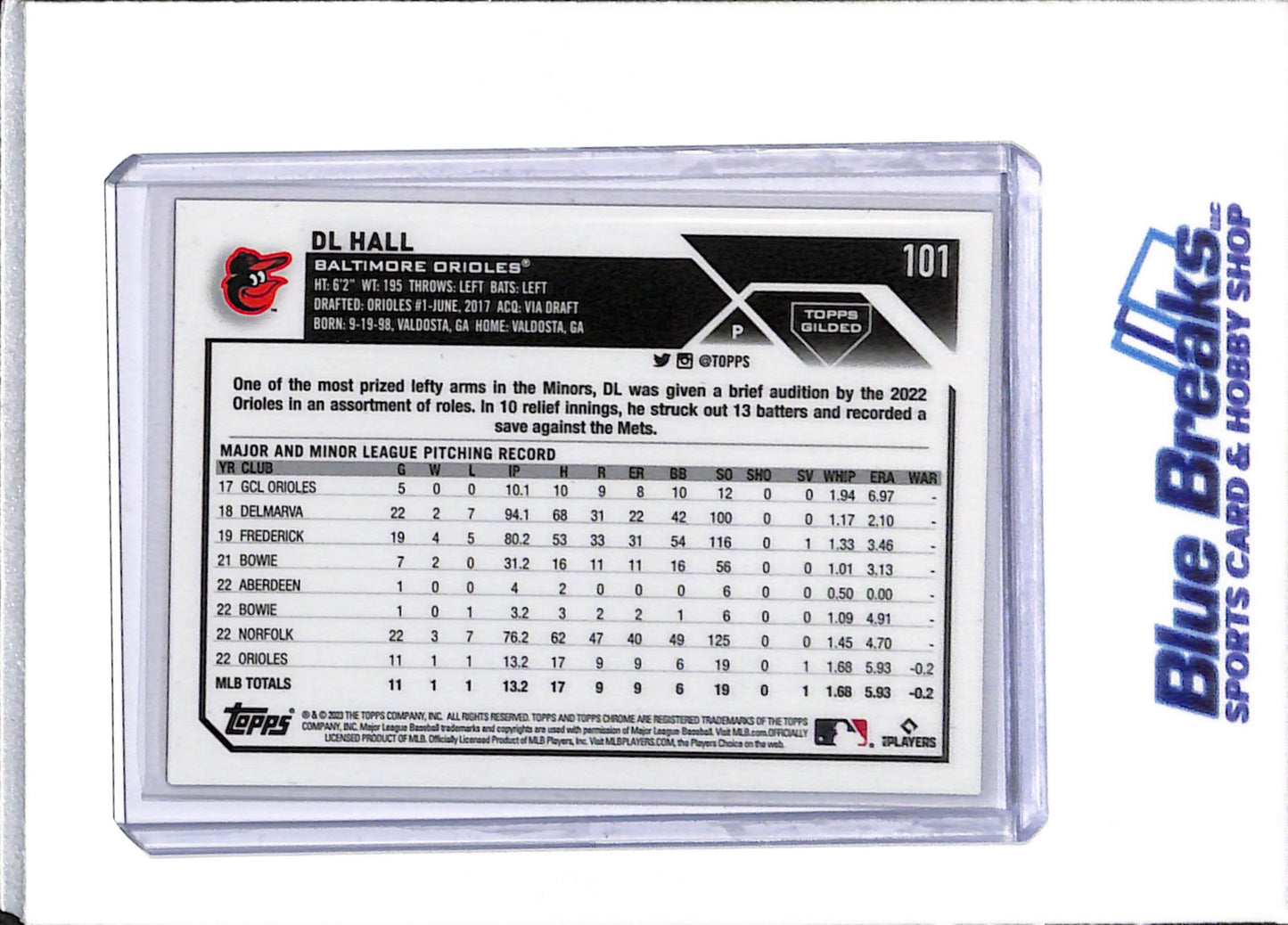 2023 Topps - Chrome - Gold - Rookie Card - DL Hall - 09/10 - #101 - Baseball - Orioles - drop