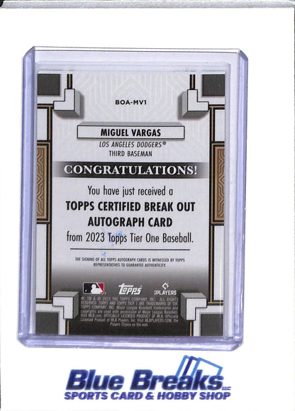 2023 Topps - Tier One - Break Out- Auto - Rookie Card - Miguel Vargas - 164/299 - #BOA-MV1 - Baseball - Dodgers - drop