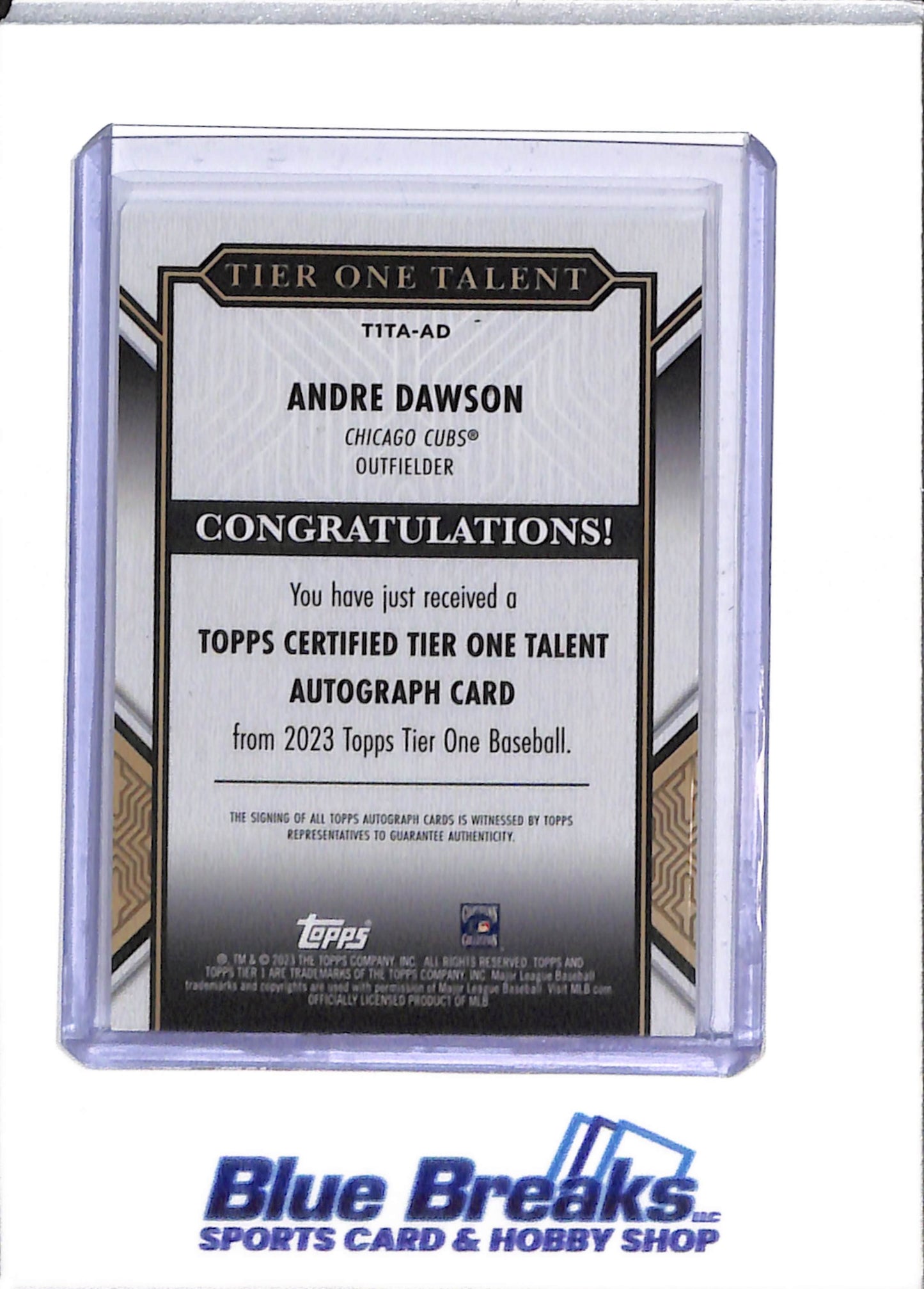 2023 Topps - Tier One - Talent - Auto - Andre Dawson - 086/199 - #TITA-AD - Baseball - Cubs - drop