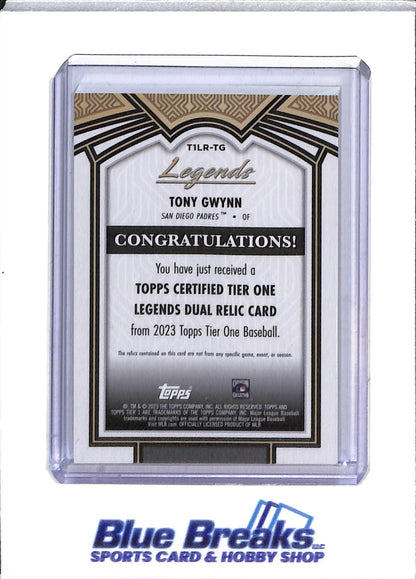 2023 Topps - Tier One - Legends - Dual Relic - Tony Gwynn - 07/25 - #T1LR-TG - Baseball - Padres - drop