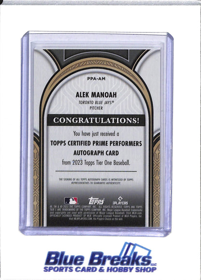 2023 Topps - Tier One - Prime Performers - Auto - Alek Manoah - 277/299 - #PPA-AM - Baseball - Blue Jays - drop