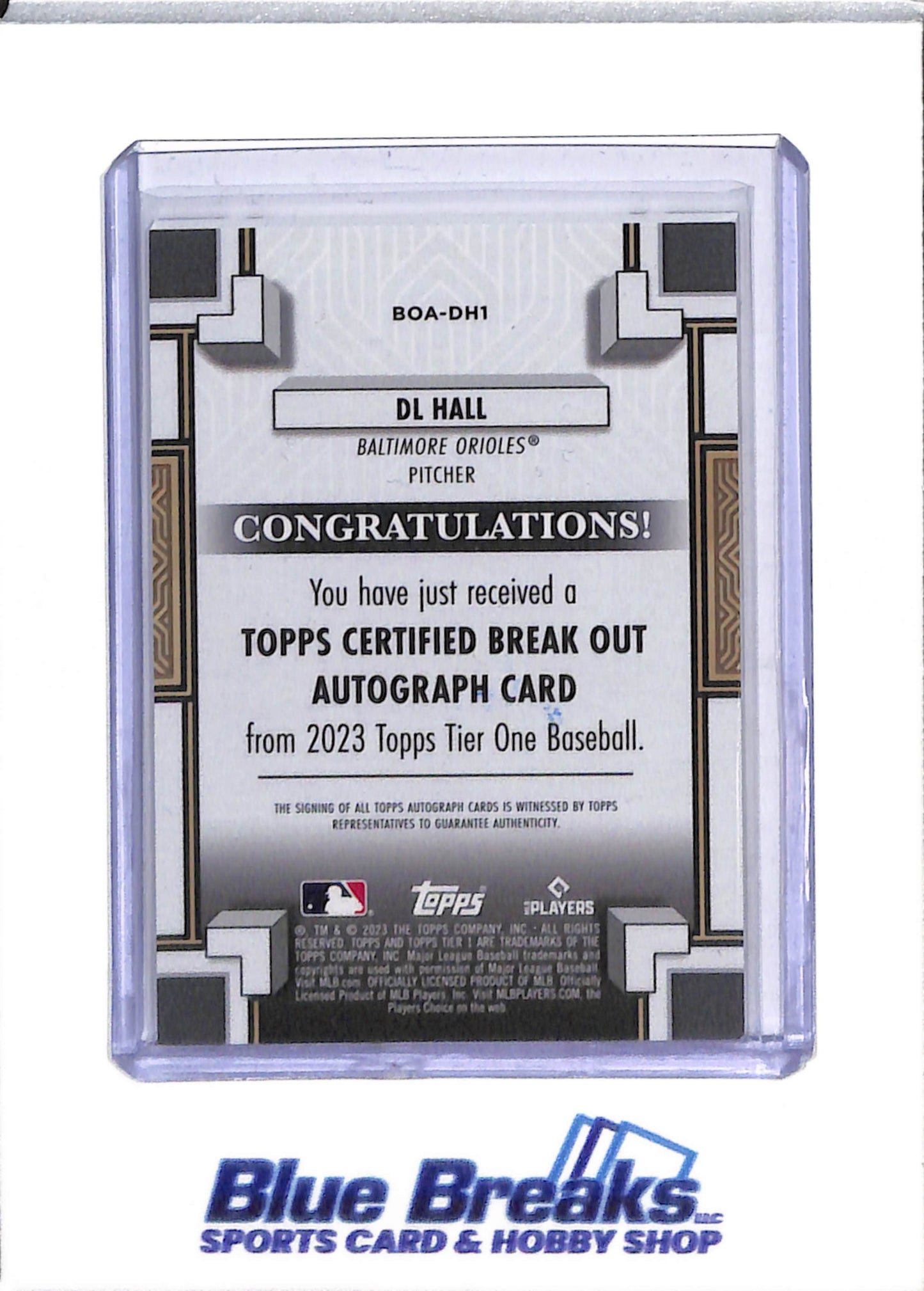 2023 Topps - Tier One - Break Out - Rookie Card Auto - DL Hall - 228/299 - #BOA-DH1 - Baseball - Orioles - drop