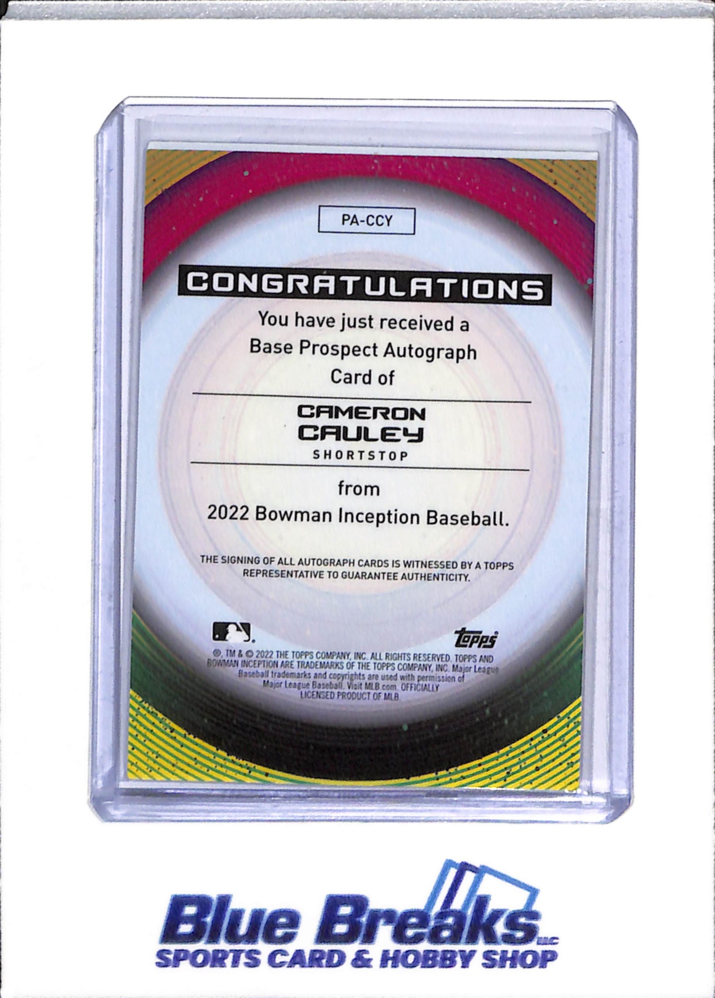 2022 Topps - Bowman - Inception Auto - Gold Foil - Cameron Cauley - 49/50 - #PA-CCY - Baseball - Rangers