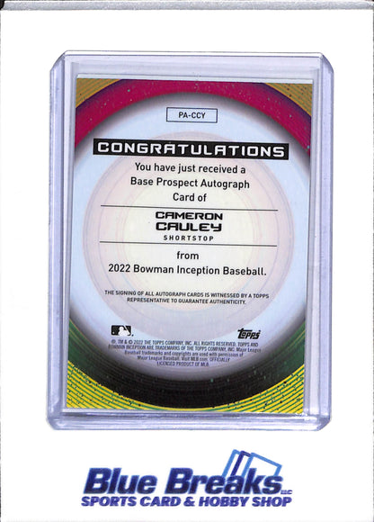 2022 Topps - Bowman - Inception Auto - Gold Foil - Cameron Cauley - 49/50 - #PA-CCY - Baseball - Rangers