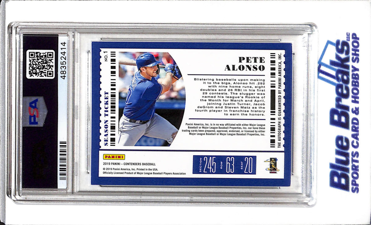 2019 Panini - Chronicles - Contenders Season Ticket - Platinum Blue - Auto - Rookie Card - Pete Alonso - PSA 8 - 1/1 - #1 - Baseball - Mets