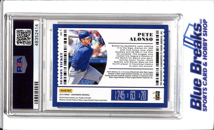 2019 Panini - Chronicles - Contenders Season Ticket - Platinum Blue - Auto - Rookie Card - Pete Alonso - PSA 8 - 1/1 - #1 - Baseball - Mets