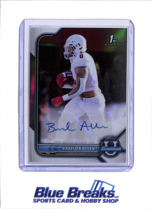 2021-22 Topps - Bowman U - 1st - Auto - Rookie Card - Chrome Refractor - Braelon Allen - #BCPA-BA - Football - Jets - drop