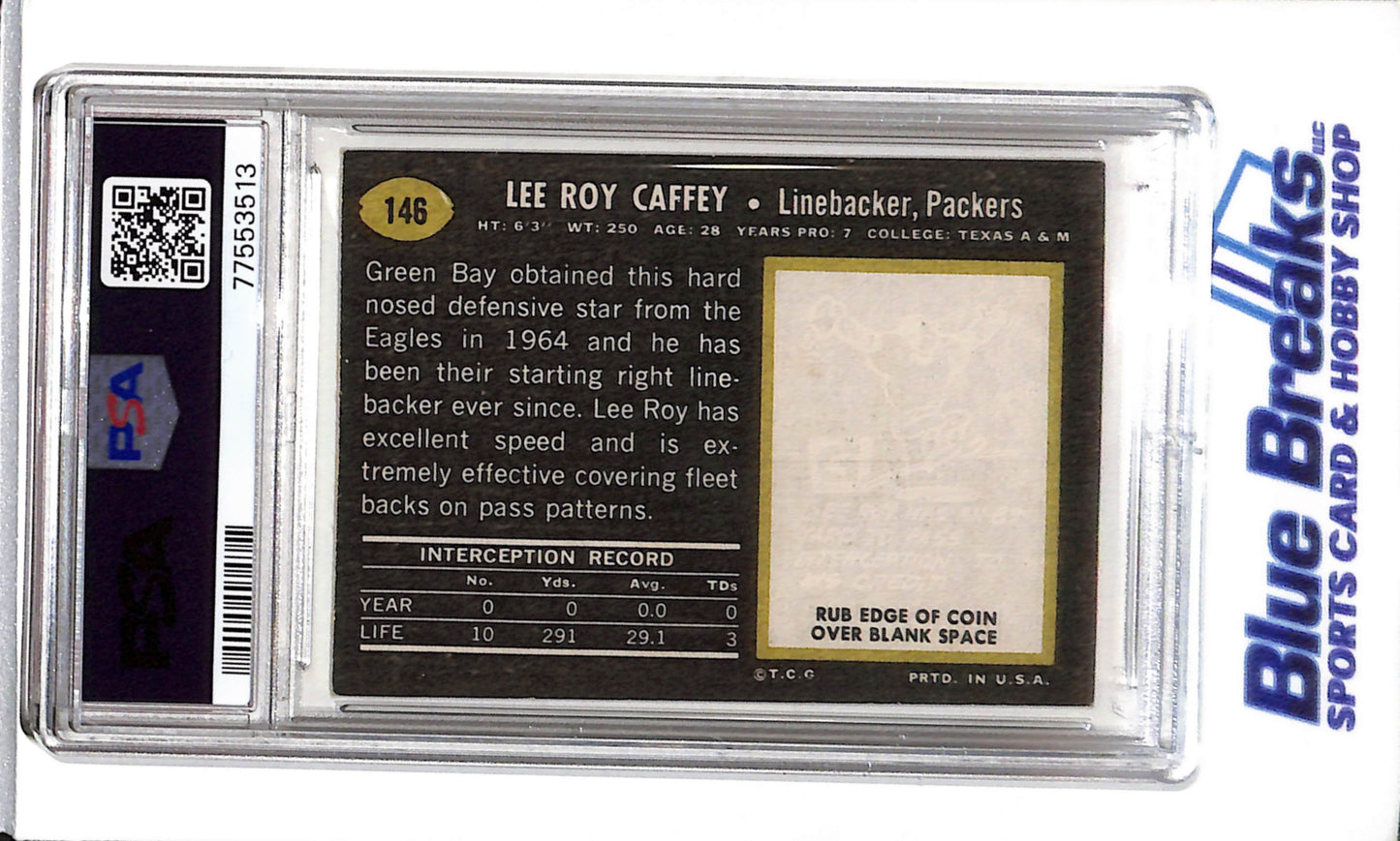1969 Topps - Auto - Lee Roy Caffey - PSA Authentic - #146 - Football - Packers