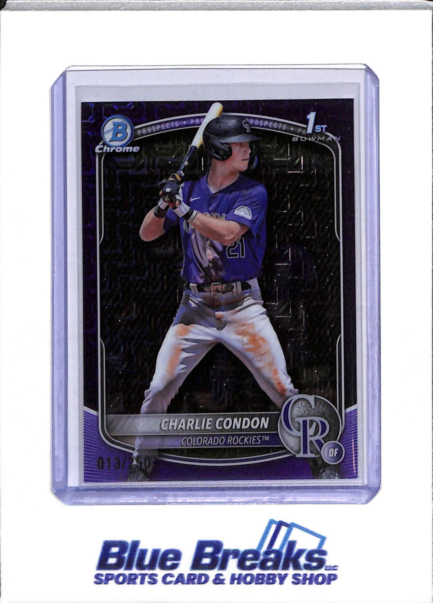 2025 Topps - Bowman Chrome - 1st - Purple Mojo - Charlie Condon - 013/250 - #BCP-75 - Baseball - Rockies