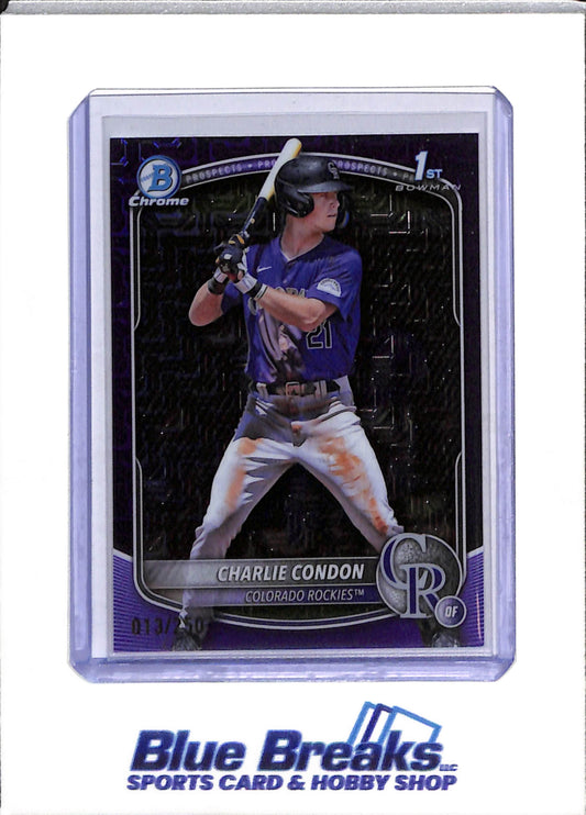 2025 Topps - Bowman Chrome - 1st - Purple Mojo - Charlie Condon - 013/250 - #BCP-75 - Baseball - Rockies