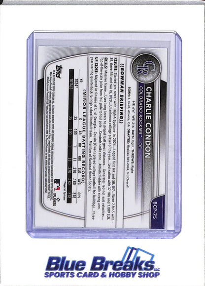 2025 Topps - Bowman Chrome - 1st - Purple Mojo - Charlie Condon - 013/250 - #BCP-75 - Baseball - Rockies