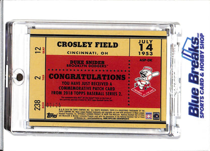 2018 Topps - Series 2 - Commemorative 1953 All-Star Game Patch - Duke Snider - 02/25 - #ASP-DK - Baseball - Dodgers