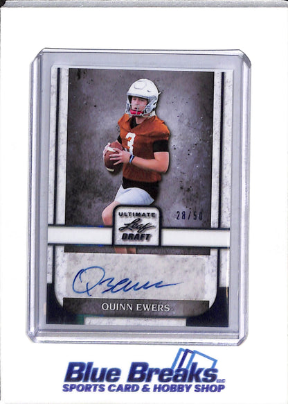 2022 Ultimate Leaf Draft - Auto - Quinn Ewers - 28/50 - #BA-QE1 - Football - Dolphins