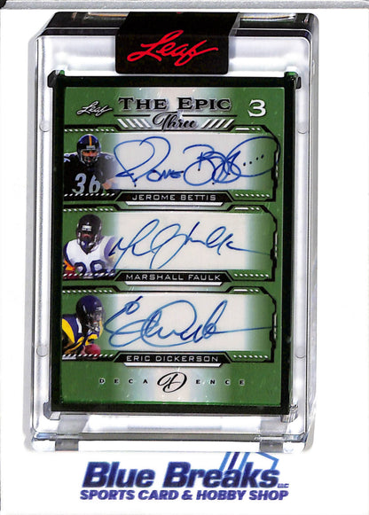 2022 Leaf - Decadence Green - The Epic Three Auto - Bettis - Faulk - Dickerson - 4/4 - #TE3-01 - Football