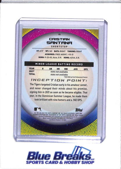 2022 Topps - Bowman - Inception - Christian Santana - 27/50, 65/99 & 26/99 - #46 - Baseball - Tigers