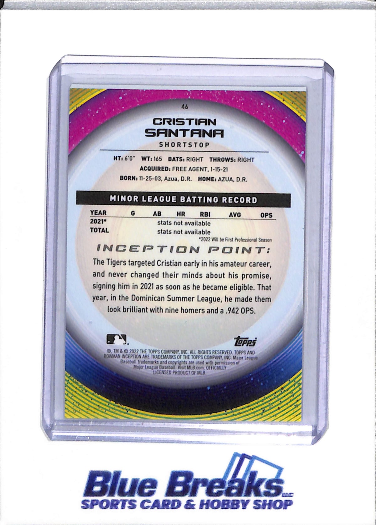 2022 Topps - Bowman - Inception - Christian Santana - 27/50, 65/99 & 26/99 - #46 - Baseball - Tigers