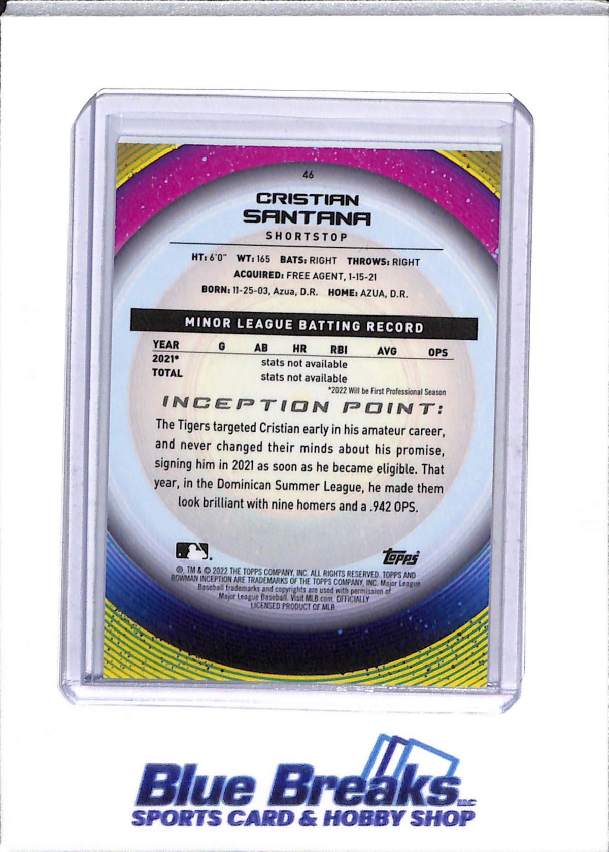 2022 Topps - Bowman - Inception - Christian Santana - 27/50, 65/99 & 26/99 - #46 - Baseball - Tigers