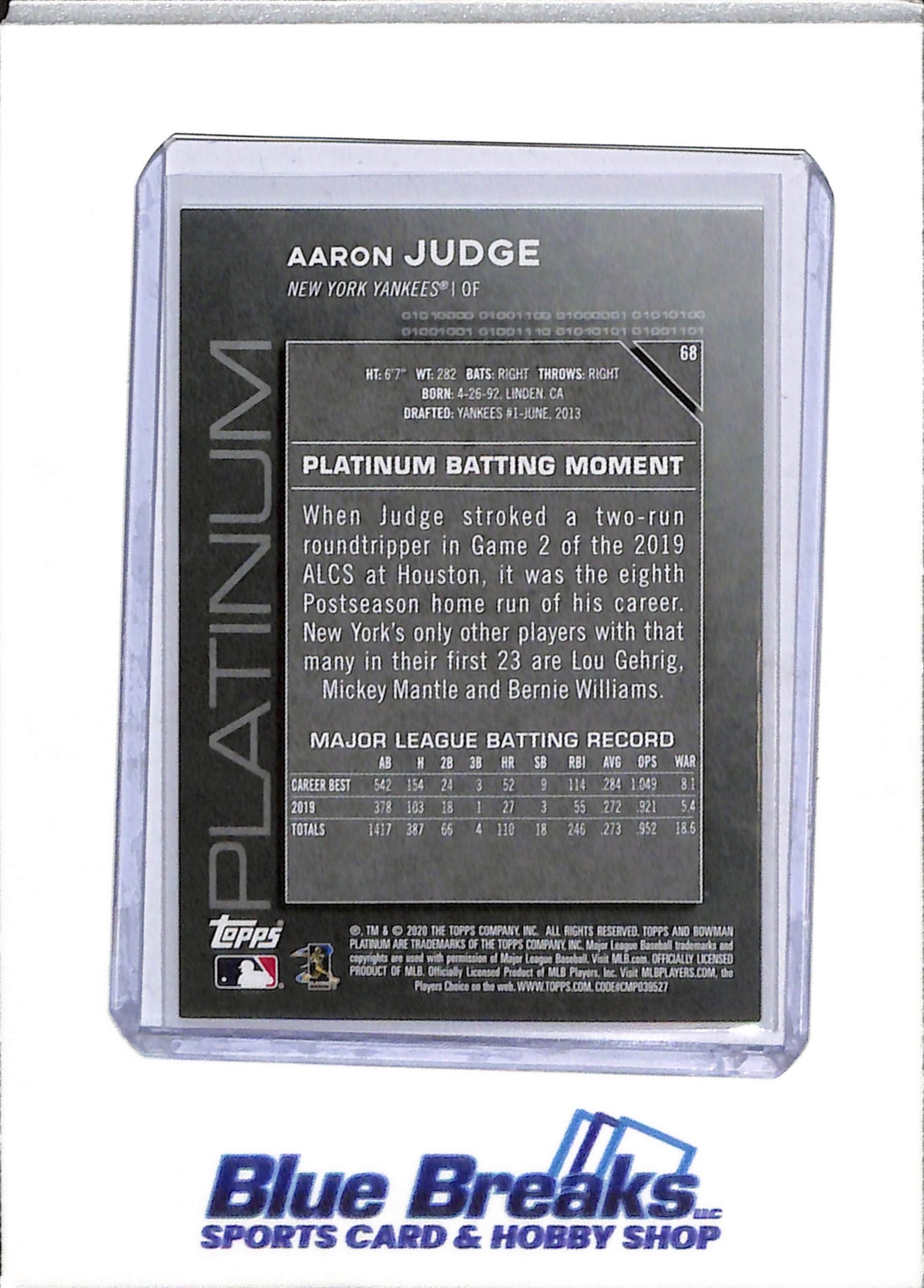 2020 Topps - Bowman Platinum - Green - Aaron Judge - 63/99 - #68 - Baseball - Yankees