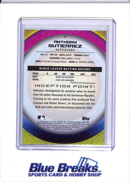 2022 Topps - Bowman - Inception - Danyer Cueva - 15/25 - #82 - Yeison Morrobel - 20/50 - #78 - Anthony Gutierrez - 28/75 - #87 - Baseball - Rangers