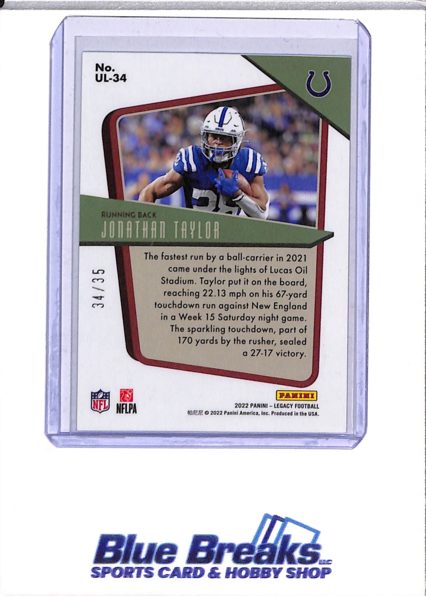 2022 Panini - Legacy - Under the Lights - Jonathan Taylor - 34/35 - #UL-34 - Football - Colts