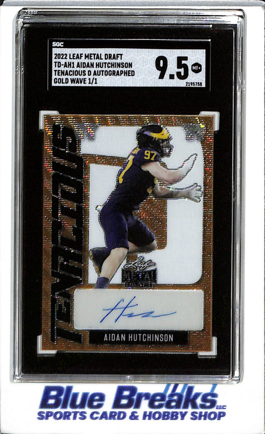 2022 Leaf - Metal - Draft Gold Wave - Tenacious D - Auto - Aidan Hutchinson - SGC9.5 - 1/1 - #TD-AH1 - Football - Lions