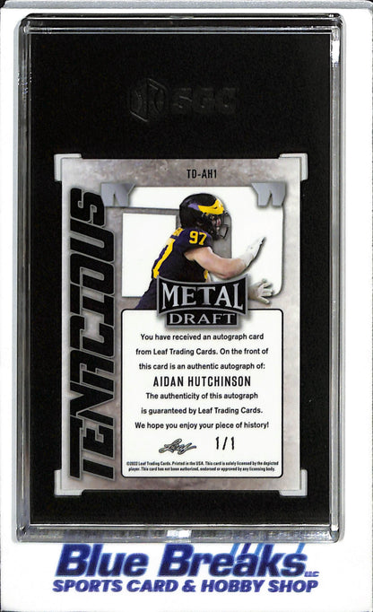 2022 Leaf - Metal - Draft Gold Wave - Tenacious D - Auto - Aidan Hutchinson - SGC9.5 - 1/1 - #TD-AH1 - Football - Lions