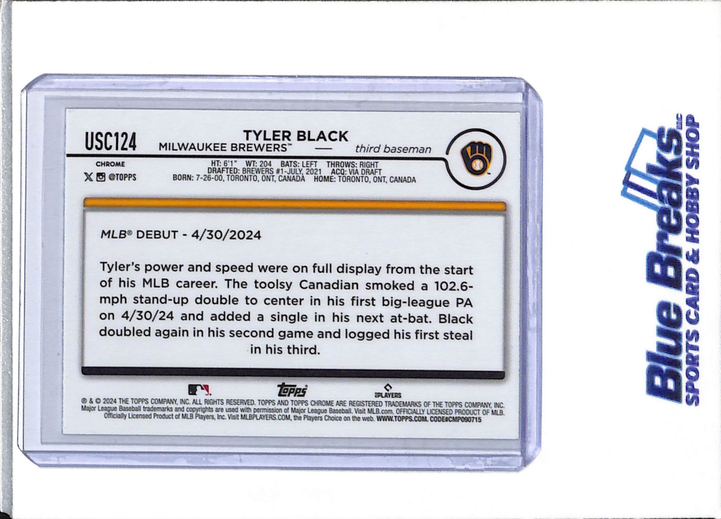 2024 Topps - Chrome - Image Variation - Rookie Card - Tyler Black - #USC124 - Baseball - Brewers