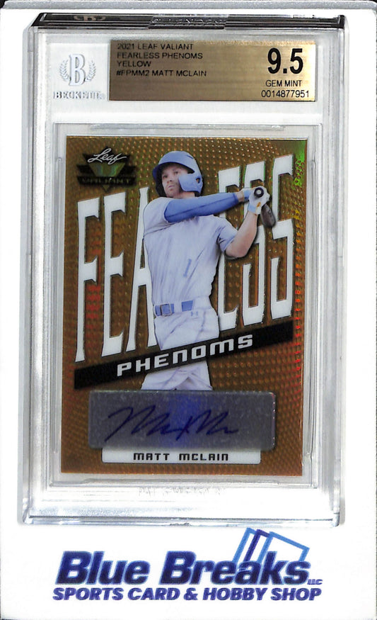 2021 Leaf - Valiant - Yellow - Fearless Phenoms - Auto - Matt McLain - BGS9.5 - 1/10 - #FP-MM2 - Baseball - Reds - drop