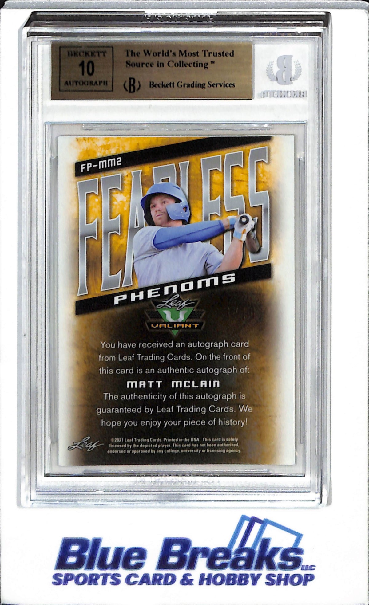 2021 Leaf - Valiant - Yellow - Fearless Phenoms - Auto - Matt McLain - BGS 9.5 - 1/10 - #FP-MM2 - Baseball - Reds