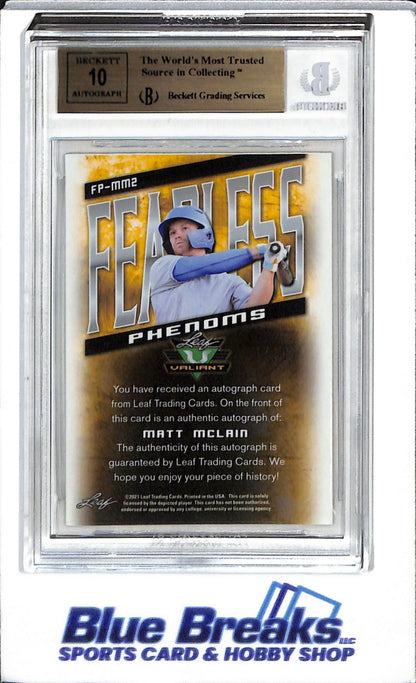 2021 Leaf - Valiant - Yellow - Fearless Phenoms - Auto - Matt McLain - BGS 9.5 - 1/10 - #FP-MM2 - Baseball - Reds