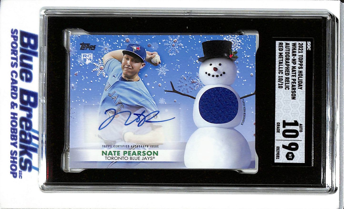 2021 Topps - Holiday - Red Metallic - Auto - Relic - Rookie Card - Nate Pearson - SGC 10/9 - 10/10 - #WHAR-NP - Baseball - Blue Jays