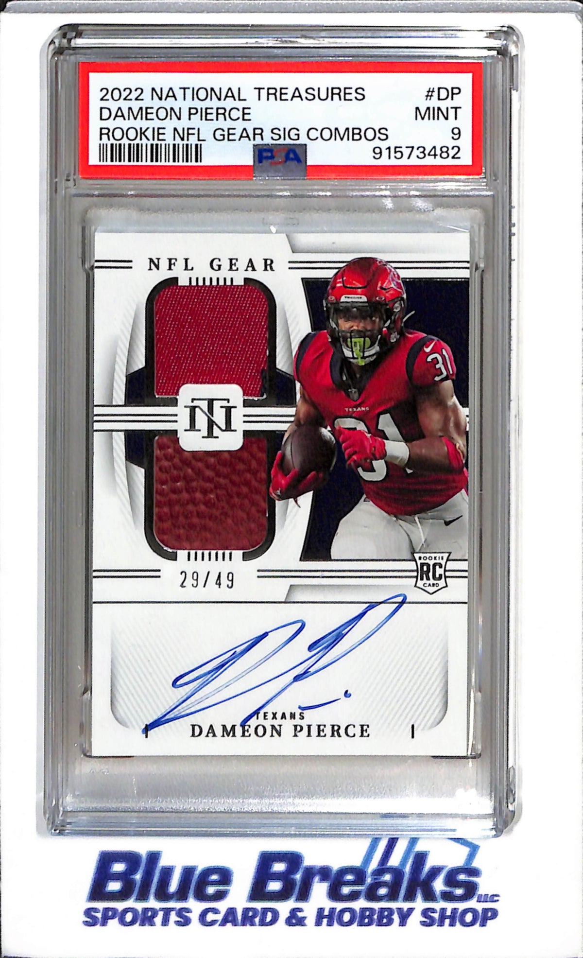 2023 Panini - National Treasures - Rookie NFL Gear - Signature - Combo - Dameon Pierce - PSA 9 - 29/49 - #RGS-DP - Football - Texans