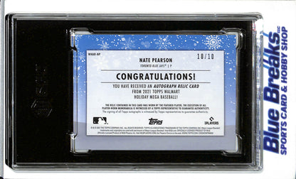 2021 Topps - Holiday - Red Metallic - Auto - Relic - Rookie Card - Nate Pearson - SGC 10/9 - 10/10 - #WHAR-NP - Baseball - Blue Jays