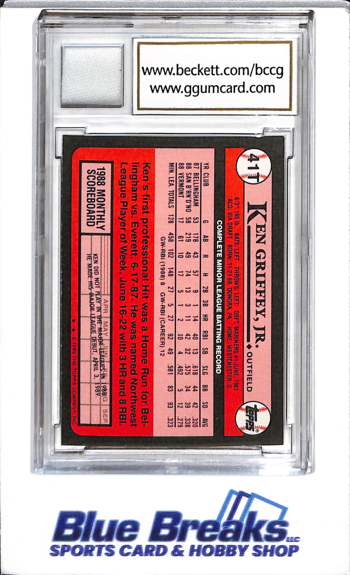 1989 Topps - Traded - Game Used Jersey - Ken Griffey Jr - #41T - BCCG 10 - Baseball - Mariners