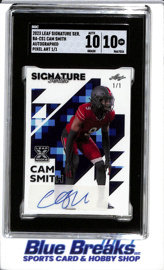 2023 Leaf - Signature Series - Pixel Art - Rookie Card - Auto - Cam Smith - SGC10/10 - 1/1 - #BA-CS1 - Football - Dolphins