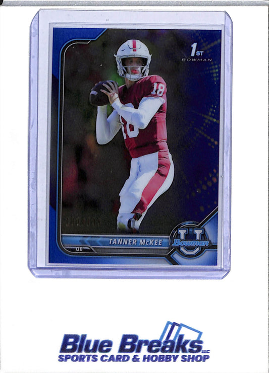 2022 Topps - Bowman U - 1st Blue - Tanner McKee - 103/199 - #60 - Football - Eagles - drop